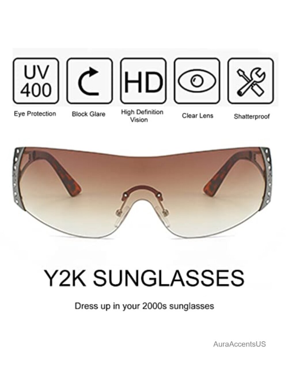 Y2K Rimless Wrap Around Oversized Shield Sunglasses UV400 Rave Party - Picture 4 of 6